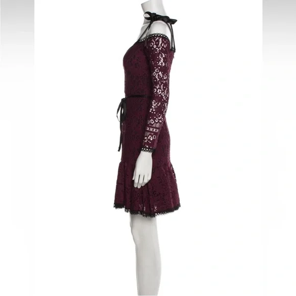 NWT Alexis Sophie Burgundy Lace Off Shoulder Tie Shoulder Dress. Small - Picture 6 of 14